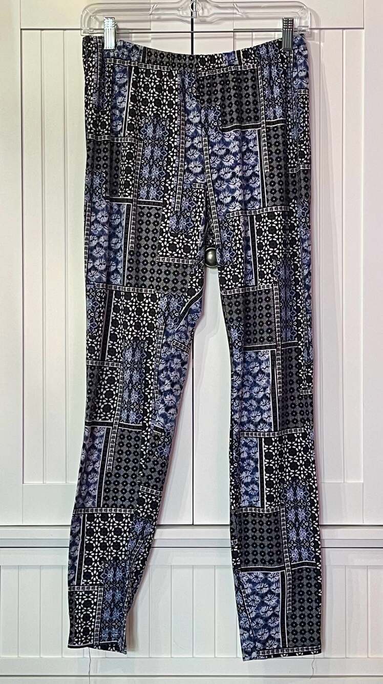 Bobbie Brooks Plus Size Blue Patchwork Print Leggings 1X